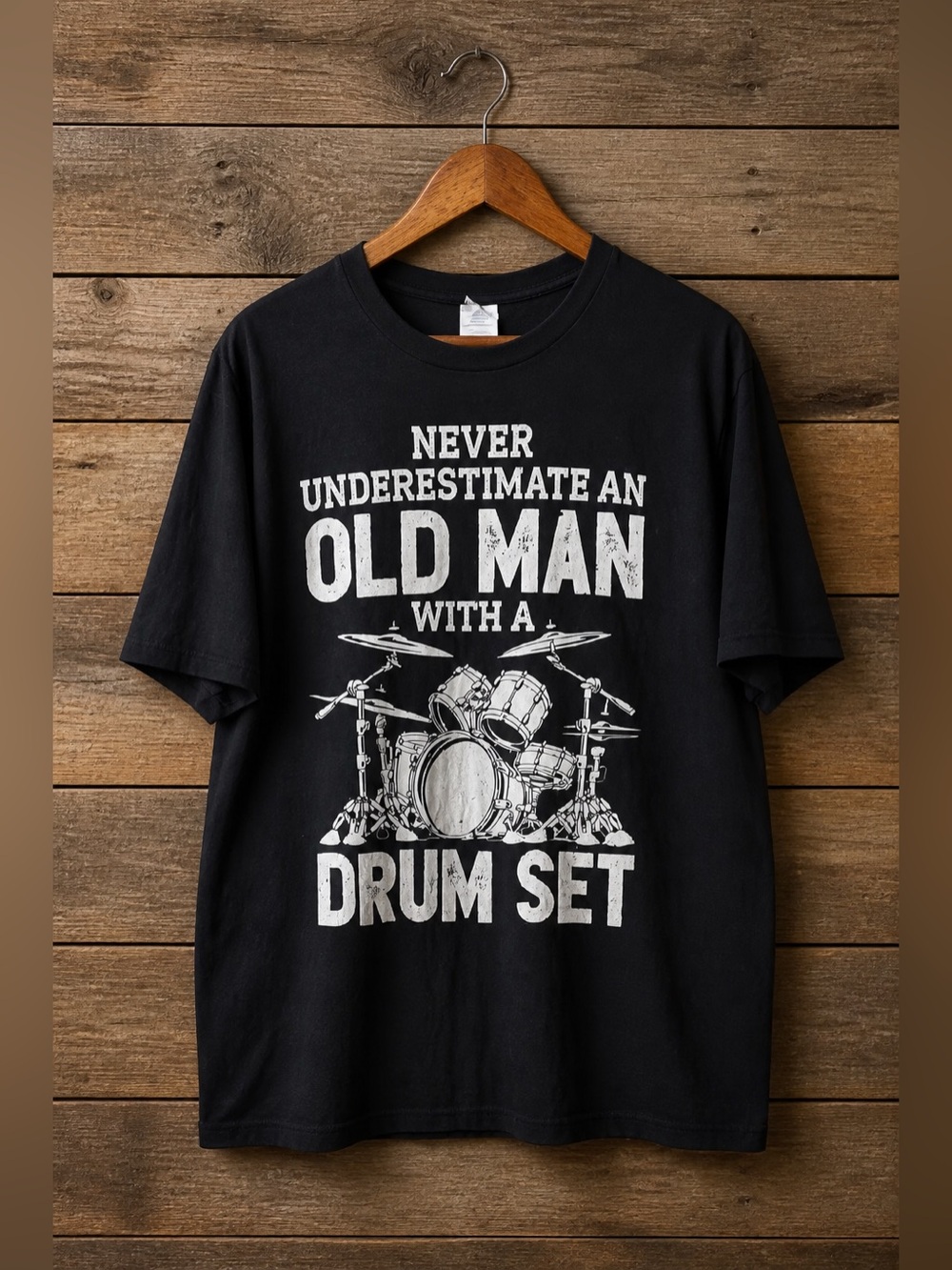 Never Underestimate an Old Man With a Drum Set Black Graphic T Shirt unisex XL